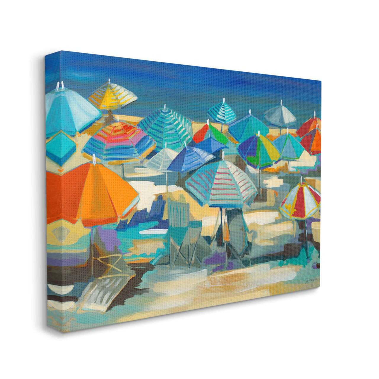 Stupell Industries Colorful Beach Umbrella Landscape Nautical Deep Blue Canvas Wall Art